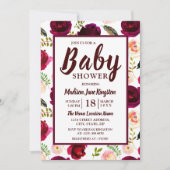 Deep Burgundy Flowers Boho Baby shower Uitnodiging (Voorkant)