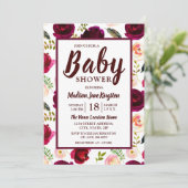 Deep Burgundy Flowers Boho Baby shower Uitnodiging (Staand voorkant)