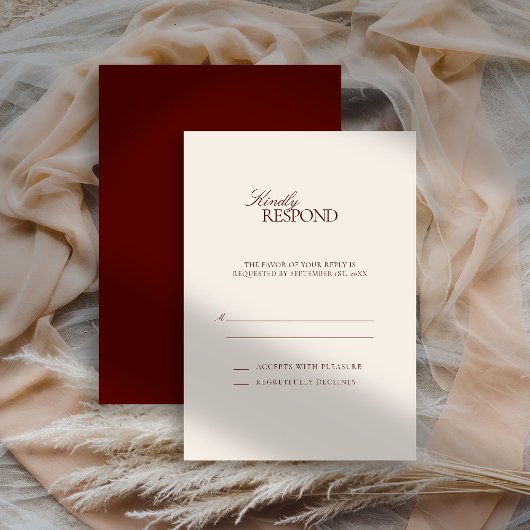 Deep Burgundy Formal Estate Modern Classic Wedding RSVP Kaartje