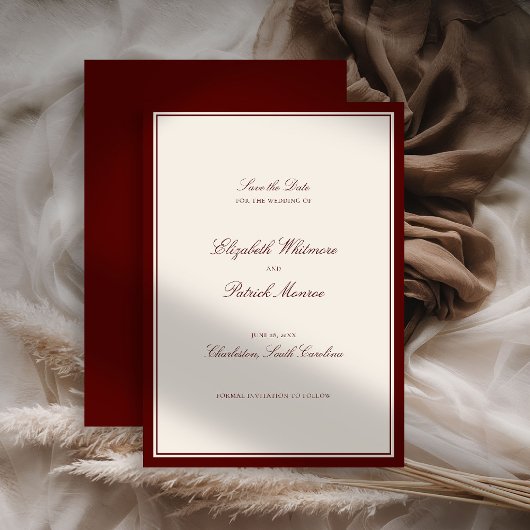 Deep Burgundy Formal Modern Classic Estate Wedding Save The Date