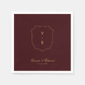 Deep Burgundy & Gold Crest Monogram Winter Wedding Servet (Voorkant)
