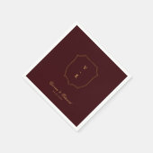 Deep Burgundy & Gold Crest Monogram Winter Wedding Servet (Hoek)