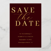 Deep Burgundy & Gold Foil Wedding Save The Date Folie Uitnodiging (Voorkant)