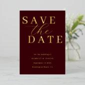 Deep Burgundy & Gold Foil Wedding Save The Date Folie Uitnodiging (Staand Voorkant)