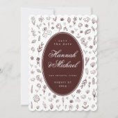 Deep Burgundy Hand Drawn Flowers Spring Wedding Save The Date (Voorkant)