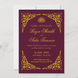 Deep Burgundy Islamic Wedding Invitation Kaart