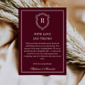 Deep Burgundy Ivory Crest Old Money Photo Wedding Bedankkaart