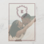 Deep Burgundy Ivory Crest Old Money Photo Wedding Kaart (Achterkant)