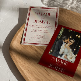 Deep Burgundy Ivory Old Money Retro Photo Wedding Kaart