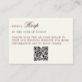 Deep Burgundy Ivory QR Code Only Wedding RSVP Card Informatiekaartje (Achterkant)