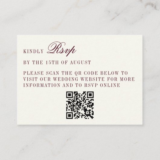 Deep Burgundy Ivory QR Code Only Wedding RSVP Card Informatiekaartje (Achterkant)