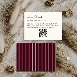 Deep Burgundy Ivory QR Code Only Wedding RSVP Card Informatiekaartje
