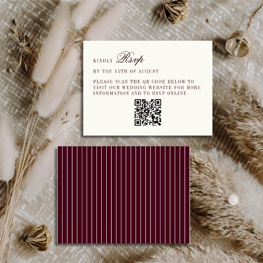 Deep Burgundy Ivory QR Code Only Wedding RSVP Card Informatiekaartje