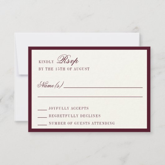 Deep Burgundy Ivory QR Code Wedding RSVP Card (Voorkant)