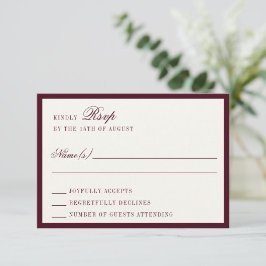 Deep Burgundy Ivory QR Code Wedding RSVP Card (Staand voorkant)