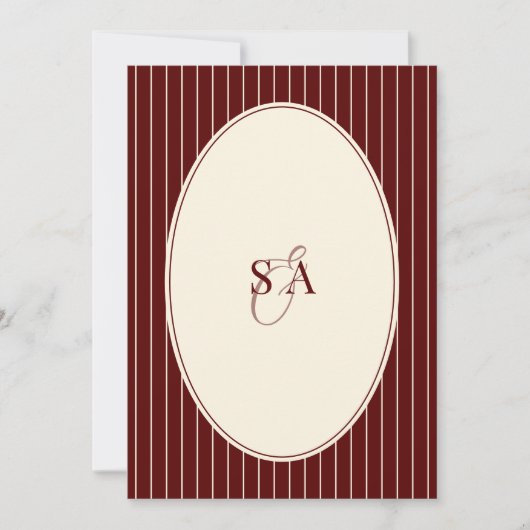 Deep Burgundy Ivory Stripe Oval Old Money Wedding  Kaart (Voorkant)