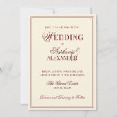 Deep Burgundy Ivory Stripe Oval Old Money Wedding  Kaart (Achterkant)