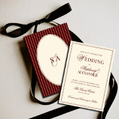 Deep Burgundy Ivory Stripe Oval Old Money Wedding  Kaart