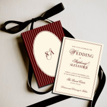 Deep Burgundy Ivory Stripe Oval Old Money Wedding 