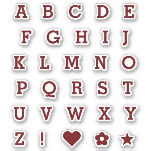 Deep Burgundy Letters | Monogram Alfabet Stickers (Voorkant)