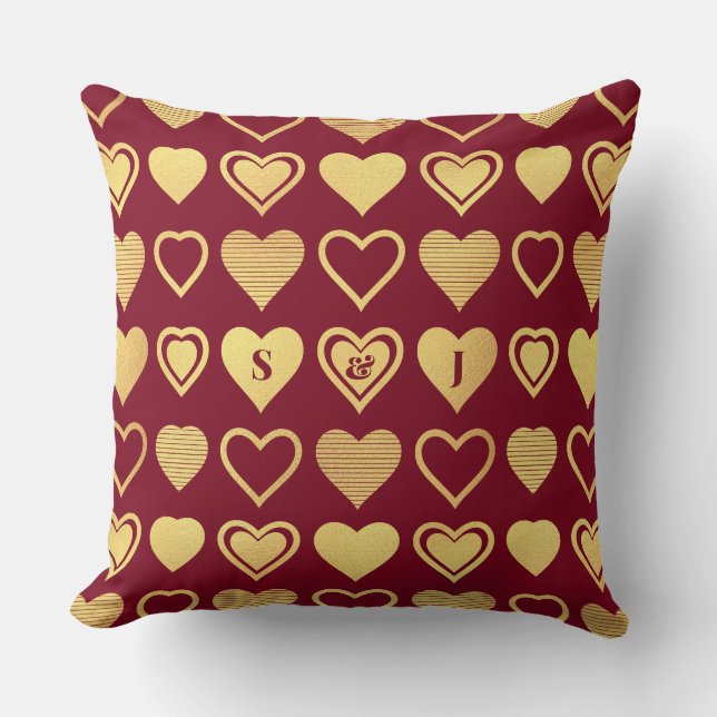 Deep Burgundy Luxury Hearts Valentine Gift Kussen (Voorkant)