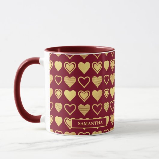 Deep Burgundy Luxury Hearts Valentine’s Gift Mok (Links)