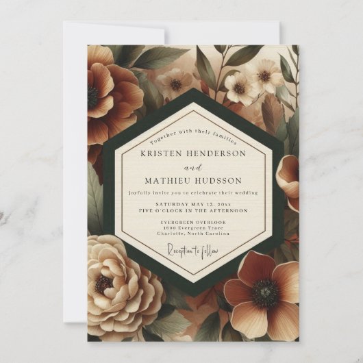 Deep Burgundy Moody Bloom Wedding Kaart (Voorkant)