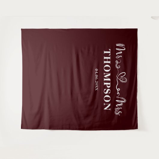 Deep Burgundy | Mr and Mrs Elegant Simple Wandkleed (Voorkant (horizontaal))