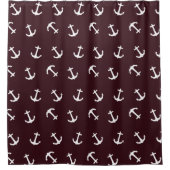 Deep Burgundy Nautical Anchor Pattern Douchegordijn (Voorkant)