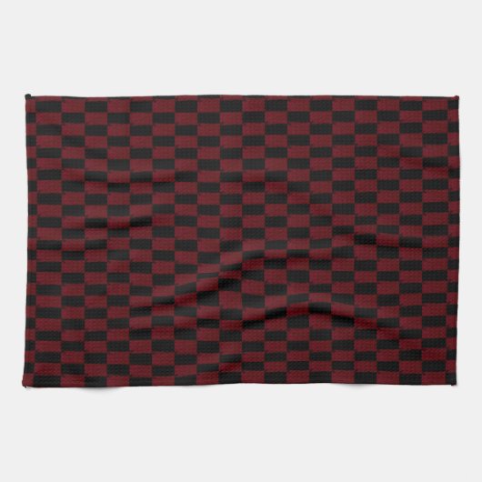 Deep Burgundy Red en Black Woven Pattern Theedoek (Horizontaal)
