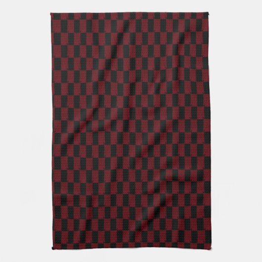 Deep Burgundy Red en Black Woven Pattern Theedoek (Verticaal)