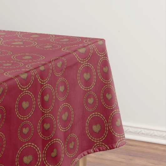Deep Burgundy Red Heart Pattern Holiday Tablecloth Tafelkleed (Voorbeeld)