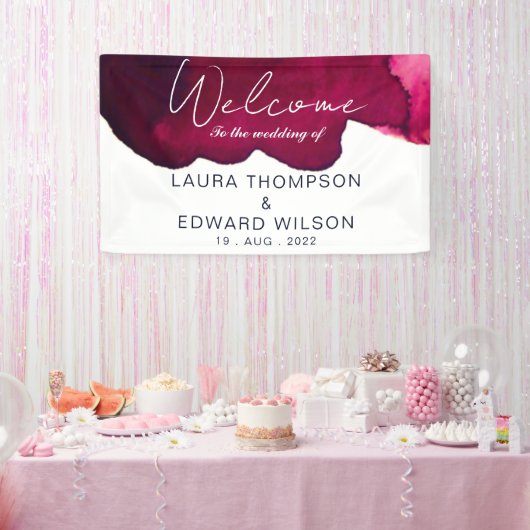 Deep burgundy red waterverf abstracte inkt rood spandoek (Feest)