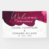 Deep burgundy red waterverf abstracte inkt rood spandoek (Horizontaal)