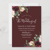 Deep Burgundy Red Wine Blush Floral Weddenschap Kaart (Voorkant)