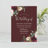 Deep Burgundy Red Wine Blush Floral Weddenschap Kaart (Staand voorkant)