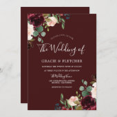 Deep Burgundy Red Wine Blush Floral Weddenschap Kaart (Voorkant / Achterkant)