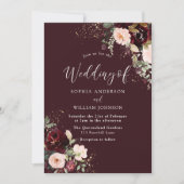 Deep Burgundy Red Wine Floral Herfst herfst bruilo Kaart (Voorkant)