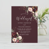 Deep Burgundy Red Wine Floral Herfst herfst bruilo Kaart (Staand voorkant)