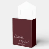 Deep Burgundy Script Minimalist Wedding Bedankdoosjes (Geopend)