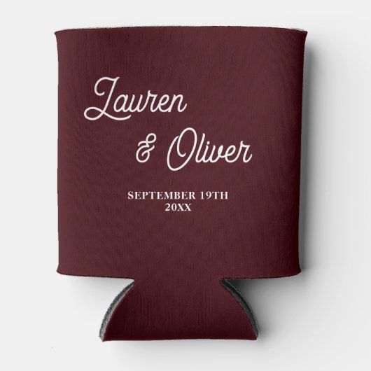 Deep Burgundy Script Minimalist Wedding Blikjeskoeler (Voorkant)