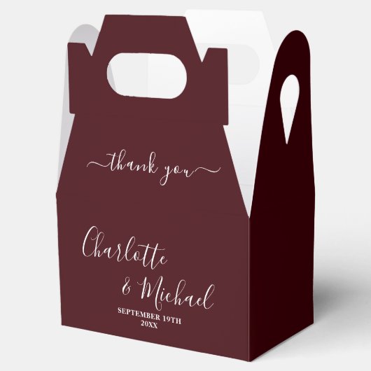 Deep Burgundy Script Minimalist Wedding Thank You Bedankdoosjes (Geopend)