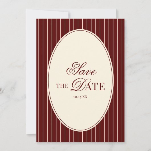 Deep Burgundy Stripes Old Money Wedding QR Code Save The Date (Voorkant)