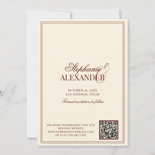Deep Burgundy Stripes Old Money Wedding QR Code Save The Date (Achterkant)