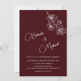 Deep Burgundy White Floral | Photo Wedding Kaart