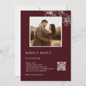 Deep Burgundy White Floral | Photo Wedding Kaart (Achterkant)
