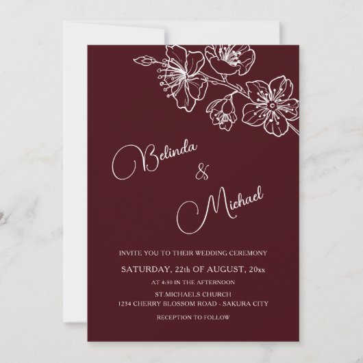 Deep Burgundy White Floral | Photo Wedding Kaart (Voorkant)