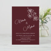 Deep Burgundy White Floral | Wedding Kaart (Staand voorkant)