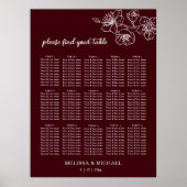 Deep Burgundy White Floral | Wedding Seating Chart Poster (Voorkant)