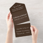 Deep Chocolate Brown Background – Wedding All In One Uitnodiging (Afscheurbaar)